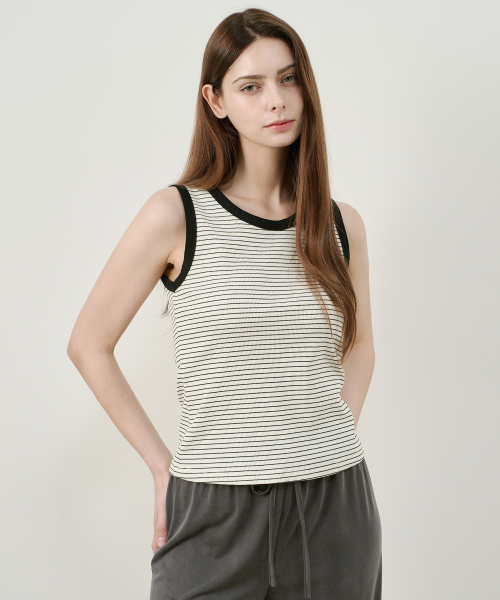 MIND BRIDGE WOMEN（マインドブリッジウーマン）の「[ON][W]ストライプ袖なしトップス - 5カラー（Tシャツ/カットソー・レディース・グレー/ネイビー/スカイブルー/ブラック・55/66）」の5枚目の写真
