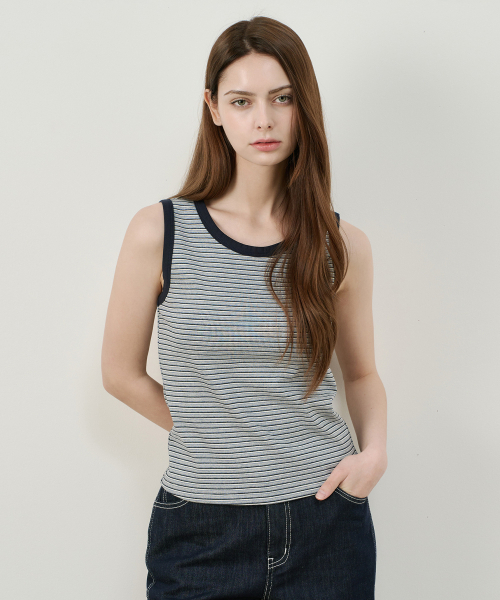 MIND BRIDGE WOMEN（マインドブリッジウーマン）の「[ON][W]ストライプ袖なしトップス - 5カラー（Tシャツ/カットソー・レディース・グレー/ネイビー/スカイブルー/ブラック・55/66）」の6枚目の写真