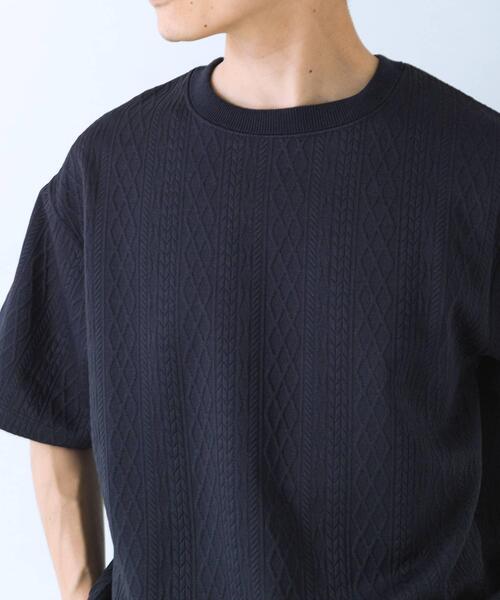ITEMS URBANRESEARCH(アイテムズ アーバンリサーチ)の「冷感+速乾 ジャカード Tシャツ(Tシャツ/カットソー・メンズ・ネイビー/ホワイト/カーキ・MEDIUM/LARGE)」の1枚目の写真