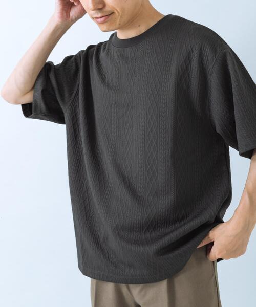 ITEMS URBANRESEARCH(アイテムズ アーバンリサーチ)の「冷感+速乾 ジャカード Tシャツ(Tシャツ/カットソー・メンズ・ネイビー/ホワイト/カーキ・MEDIUM/LARGE)」の3枚目の写真