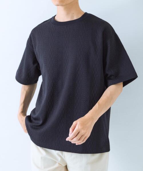 ITEMS URBANRESEARCH(アイテムズ アーバンリサーチ)の「冷感+速乾 ジャカード Tシャツ(Tシャツ/カットソー・メンズ・ネイビー/ホワイト/カーキ・MEDIUM/LARGE)」の4枚目の写真