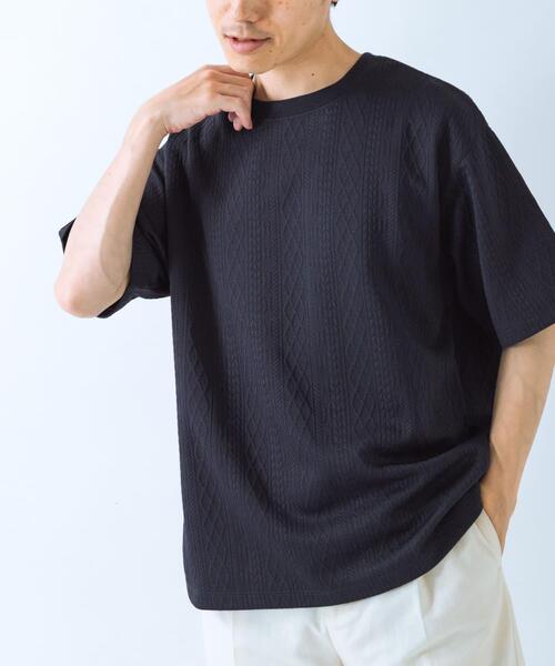 ITEMS URBANRESEARCH(アイテムズ アーバンリサーチ)の「冷感+速乾 ジャカード Tシャツ(Tシャツ/カットソー・メンズ・ネイビー/ホワイト/カーキ・MEDIUM/LARGE)」の5枚目の写真