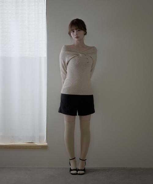 M DOLLY(エムドリー)の「Twin button Elma knit tops/ ツインボタンエルマニットトップス(ニット/セーター・レディース・グレー/アイボリー/ベージュ・FREE)」の14枚目の写真