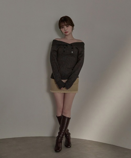 M DOLLY(エムドリー)の「Twin button Elma knit tops/ ツインボタンエルマニットトップス(ニット/セーター・レディース・グレー/アイボリー/ベージュ・FREE)」の8枚目の写真