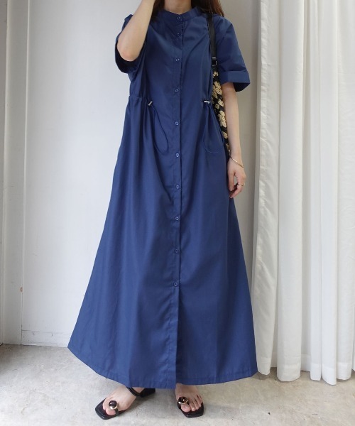 CORNERS(コーナーズ)の「【CORNERS by KR】ドローストリングシャツワンピース(シャツワンピース・レディース・ネイビー/ブラック×ホワイト/ブラック/サックスブルー・M/L)」の1枚目の写真