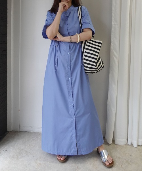 CORNERS(コーナーズ)の「【CORNERS by KR】ドローストリングシャツワンピース(シャツワンピース・レディース・ネイビー/ブラック×ホワイト/ブラック/サックスブルー・M/L)」の4枚目の写真