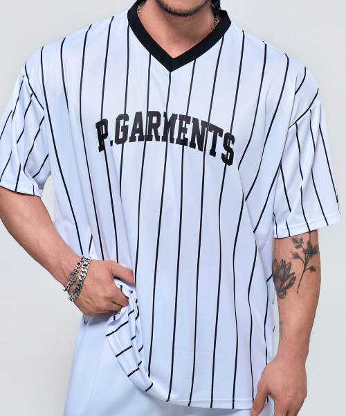 PHYSICAL GARMENTS（フィジカルガーメンツ）の「P2644 ストライプ斜めメッシュジャイアント半袖 [3COLOR]（Tシャツ/カットソー・メンズ・ホワイト/ブラック/ネイビー・XX-LARGE/LARGE）」の6枚目の写真