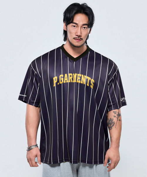 PHYSICAL GARMENTS（フィジカルガーメンツ）の「P2644 ストライプ斜めメッシュジャイアント半袖 [3COLOR]（Tシャツ/カットソー・メンズ・ホワイト/ブラック/ネイビー・XX-LARGE/LARGE）」の16枚目の写真