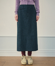 Pocket herringbone midi skirt_Denim(O25-SK03)