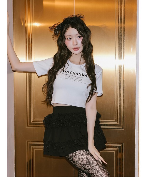 AmeliaMoi(アメリアモワ)の「AmeliaMoiクロップTシャツ(Tシャツ/カットソー・レディース・ブラック/ホワイト・FREE)」の7枚目の写真