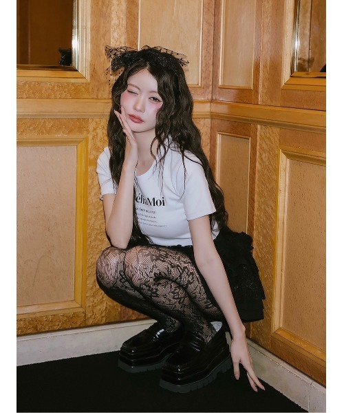 AmeliaMoi(アメリアモワ)の「AmeliaMoiクロップTシャツ(Tシャツ/カットソー・レディース・ブラック/ホワイト・FREE)」の9枚目の写真