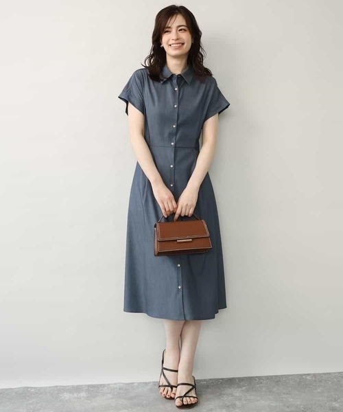 OFUON le MK(オフオンルエムケー)の「シャンブレーシャツワンピース/洗える/WEB限定(ワンピース・レディース・ネイビー/ブラウン・40/38/36)」の4枚目の写真