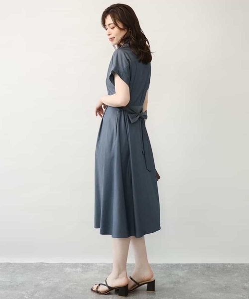 OFUON le MK(オフオンルエムケー)の「シャンブレーシャツワンピース/洗える/WEB限定(ワンピース・レディース・ネイビー/ブラウン・40/38/36)」の5枚目の写真