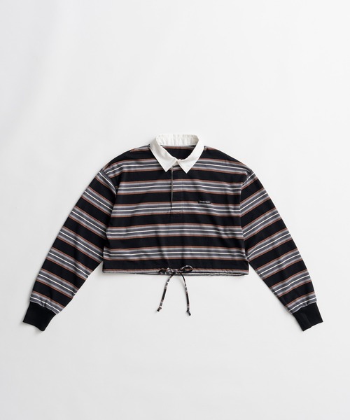 PRANK PROJECT(プランクプロジェクト)の「【2026Autumn Pre-Order】クロップドラグビーシャツ / Cropped Rugby Shirt(ポロシャツ・レディース・ブラック/ホワイト・FREE)」の3枚目の写真
