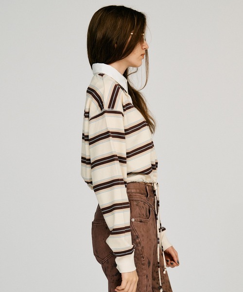 PRANK PROJECT(プランクプロジェクト)の「【2026Autumn Pre-Order】クロップドラグビーシャツ / Cropped Rugby Shirt(ポロシャツ・レディース・ブラック/ホワイト・FREE)」の14枚目の写真