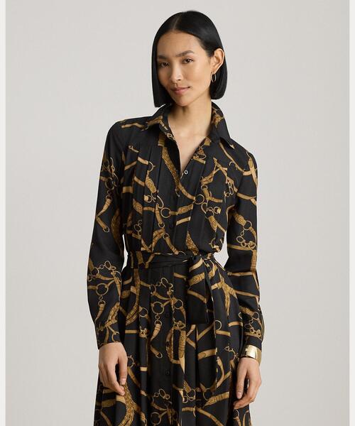 LAUREN RALPH LAUREN（ローレン ラルフ ローレン）の「ベルティングプリント プリーテッド クレープ シャツドレス（シャツワンピース・レディース・ブラック系1・2/0/4/6/8/10/00）」の3枚目の写真