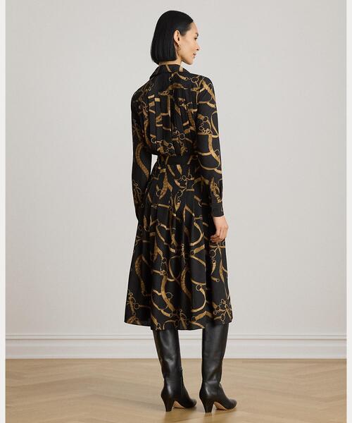 LAUREN RALPH LAUREN（ローレン ラルフ ローレン）の「ベルティングプリント プリーテッド クレープ シャツドレス（シャツワンピース・レディース・ブラック系1・2/0/4/6/8/10/00）」の4枚目の写真