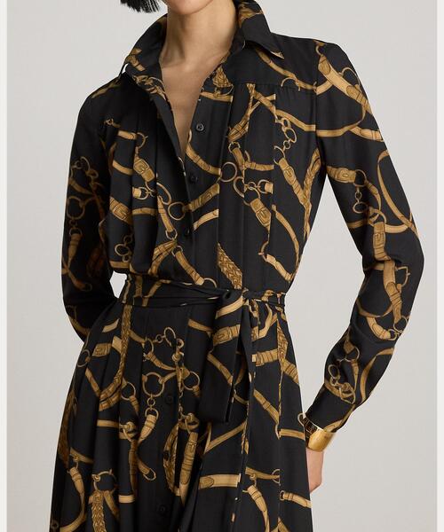 LAUREN RALPH LAUREN（ローレン ラルフ ローレン）の「ベルティングプリント プリーテッド クレープ シャツドレス（シャツワンピース・レディース・ブラック系1・2/0/4/6/8/10/00）」の5枚目の写真