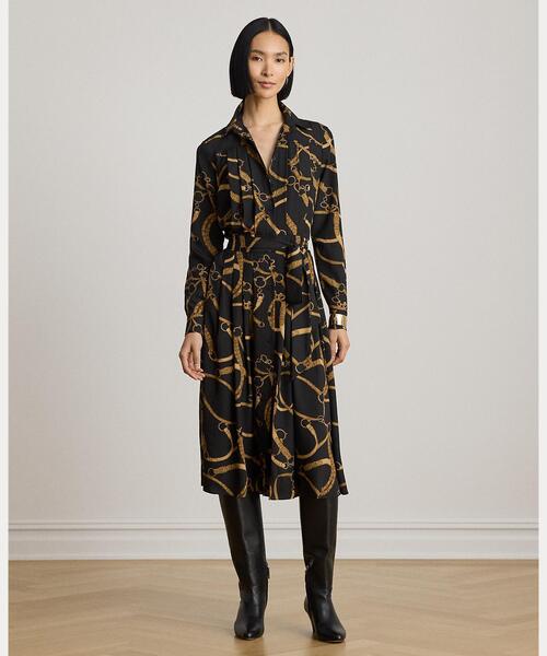 LAUREN RALPH LAUREN（ローレン ラルフ ローレン）の「ベルティングプリント プリーテッド クレープ シャツドレス（シャツワンピース・レディース・ブラック系1・2/0/4/6/8/10/00）」の6枚目の写真