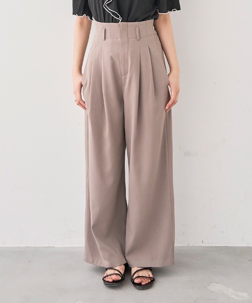 mil（ミル）の「［通勤・オフィス］ダブルタック ハイウエストパンツ【588219】（スラックス・レディース・ダークブラウン/モカ/ブラック・S-Short/S-Regular/M-Short/M-Regular）」の3枚目の写真
