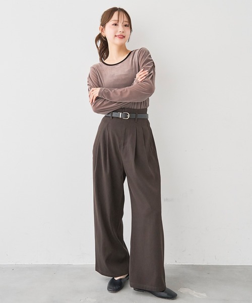 mil（ミル）の「［通勤・オフィス］ダブルタック ハイウエストパンツ【588219】（スラックス・レディース・ダークブラウン/モカ/ブラック・S-Short/S-Regular/M-Short/M-Regular）」の13枚目の写真