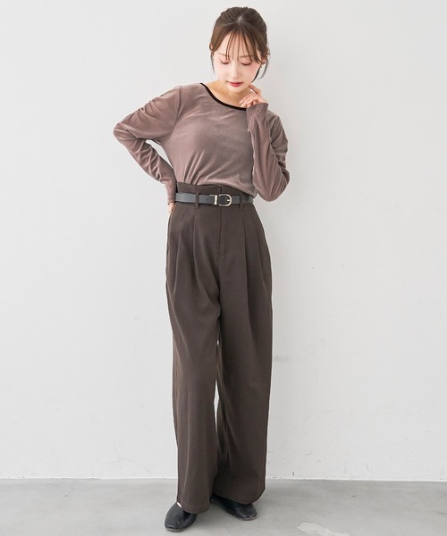 mil（ミル）の「［通勤・オフィス］ダブルタック ハイウエストパンツ【588219】（スラックス・レディース・ダークブラウン/モカ/ブラック・S-Short/S-Regular/M-Short/M-Regular）」の14枚目の写真