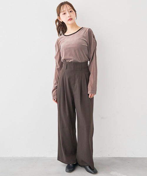 mil（ミル）の「［通勤・オフィス］ダブルタック ハイウエストパンツ【588219】（スラックス・レディース・ダークブラウン/モカ/ブラック・S-Short/S-Regular/M-Short/M-Regular）」の8枚目の写真