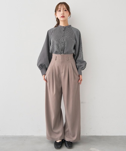 mil（ミル）の「［通勤・オフィス］ダブルタック ハイウエストパンツ【588219】（スラックス・レディース・ダークブラウン/モカ/ブラック・S-Short/S-Regular/M-Short/M-Regular）」の15枚目の写真