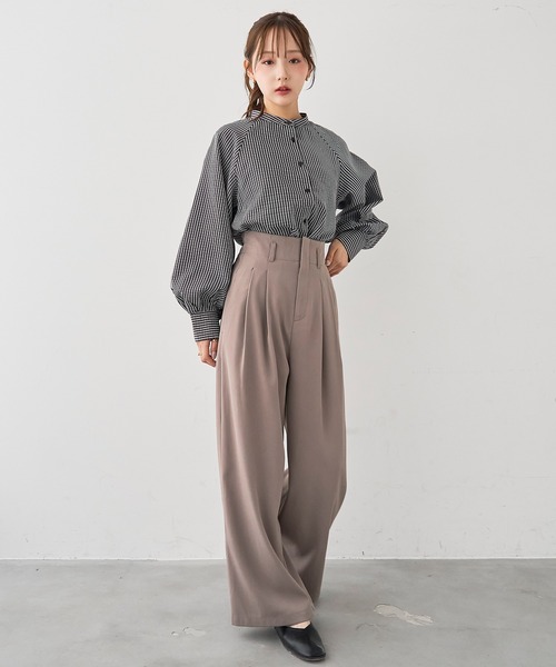 mil（ミル）の「［通勤・オフィス］ダブルタック ハイウエストパンツ【588219】（スラックス・レディース・ダークブラウン/モカ/ブラック・S-Short/S-Regular/M-Short/M-Regular）」の18枚目の写真