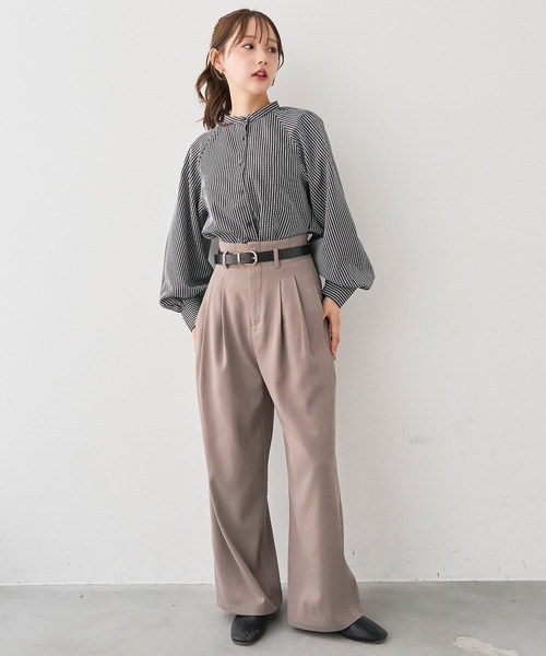 mil（ミル）の「［通勤・オフィス］ダブルタック ハイウエストパンツ【588219】（スラックス・レディース・ダークブラウン/モカ/ブラック・S-Short/S-Regular/M-Short/M-Regular）」の21枚目の写真