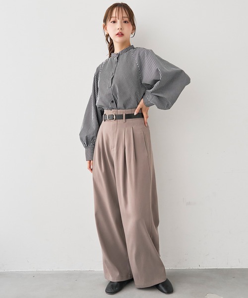 mil（ミル）の「［通勤・オフィス］ダブルタック ハイウエストパンツ【588219】（スラックス・レディース・ダークブラウン/モカ/ブラック・S-Short/S-Regular/M-Short/M-Regular）」の22枚目の写真