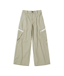 DEINET CHECK CARGO STRING PANTS IN BEIGE