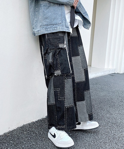 FVLMEN(フルメン)の「【FVLMEN】remake patch work stitch cut off fringe pocket cargo denim Pants/リメイク パッチワーク ステッチ カットオフ フリンジ ポケット カーゴ デニム パンツ(デニムパンツ・メンズ・ブルー/ブラック・X-LARGE/MEDIUM/LARGE)」の15枚目の写真