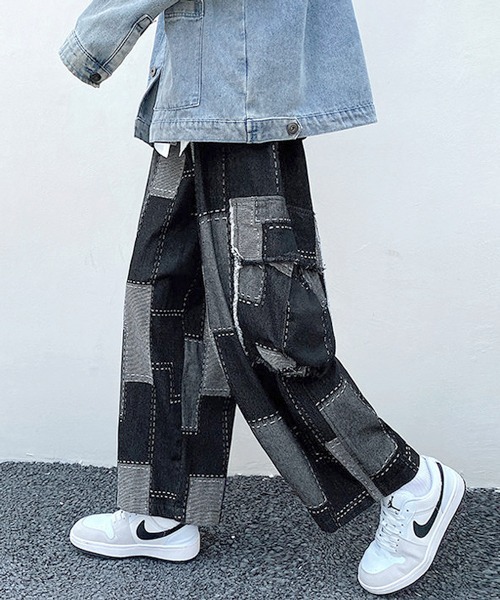 FVLMEN(フルメン)の「【FVLMEN】remake patch work stitch cut off fringe pocket cargo denim Pants/リメイク パッチワーク ステッチ カットオフ フリンジ ポケット カーゴ デニム パンツ(デニムパンツ・メンズ・ブルー/ブラック・X-LARGE/MEDIUM/LARGE)」の18枚目の写真