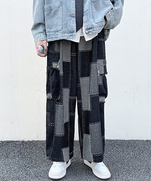 FVLMEN(フルメン)の「【FVLMEN】remake patch work stitch cut off fringe pocket cargo denim Pants/リメイク パッチワーク ステッチ カットオフ フリンジ ポケット カーゴ デニム パンツ(デニムパンツ・メンズ・ブルー/ブラック・X-LARGE/MEDIUM/LARGE)」の20枚目の写真