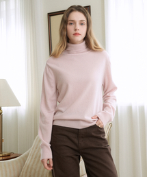 Merino Wool 100% Turtleneck Basic Knit (Light pink)