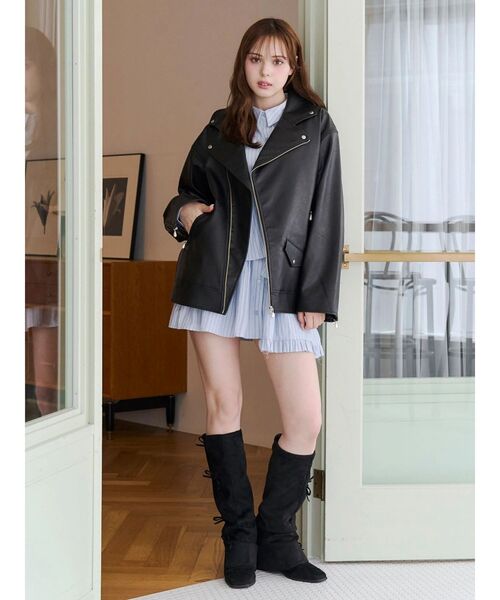 CALNAMUR(カルナムール)の「オーバーサイズライダースジャケット(ライダースジャケット・レディース・ブラック/ブラウン/アイボリー・FREE)」の14枚目の写真