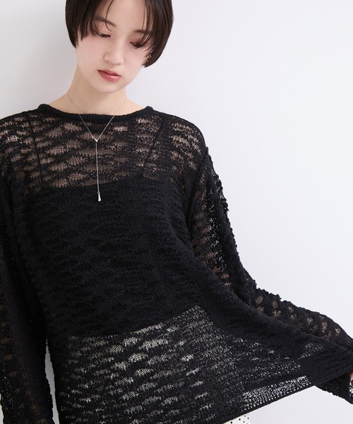 le cercle ADAM ET ROPE'(ルセルクルアダムエロペ)の「透かし編みクルーネックプルオーバー(Tシャツ/カットソー・レディース・ブラック/ベージュ/オフホワイト/グリーン系その他・FREE)」の3枚目の写真