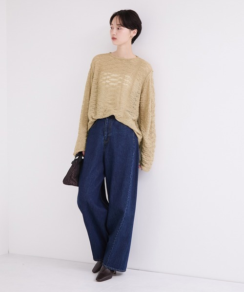 le cercle ADAM ET ROPE'(ルセルクルアダムエロペ)の「透かし編みクルーネックプルオーバー(Tシャツ/カットソー・レディース・ブラック/ベージュ/オフホワイト/グリーン系その他・FREE)」の11枚目の写真