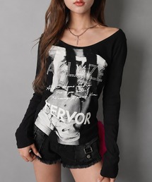 長袖Tシャツ/フォトガール/ストーン/平成ギャル