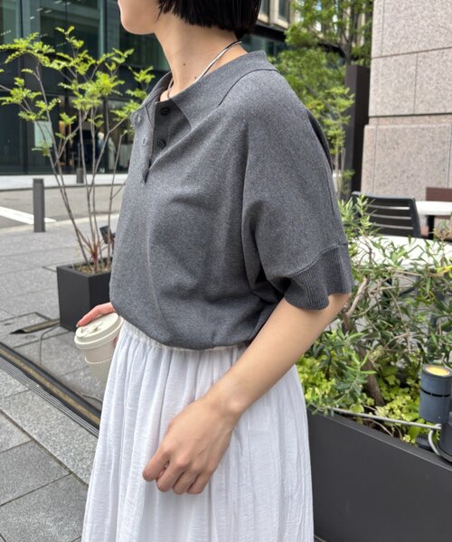 Jena espace merveilleux（ジェナ　エスパスメルヴェイユ）の「半袖ニットポロ（ニット/セーター・レディース・ブラウン/グレー・FREE）」の14枚目の写真