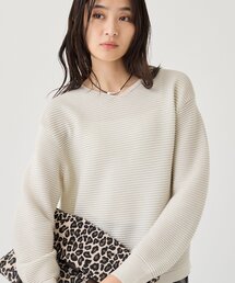 【ウール混/体型カバー】ラメガーター編み Vネックニット