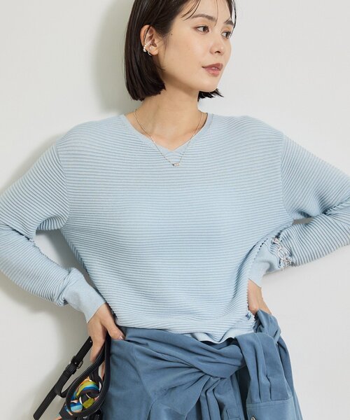 INDIVI(インディヴィ)の「【ウール混/体型カバー】ラメガーター編み Vネックニット(ニット/セーター・レディース・ライトブルー/ピンク/イエロー系その他/ライトグレー/オフホワイト/ネイビー・13/05/38/34/15 )」の21枚目の写真