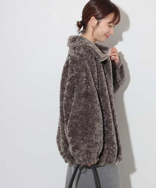 JOURNAL STANDARD relume(ジャーナルスタンダード レリューム)の「カールファースタンドカラーブルゾン(その他アウター・レディース・チャコールグレー/ライトグレー・FREE)」の7枚目の写真