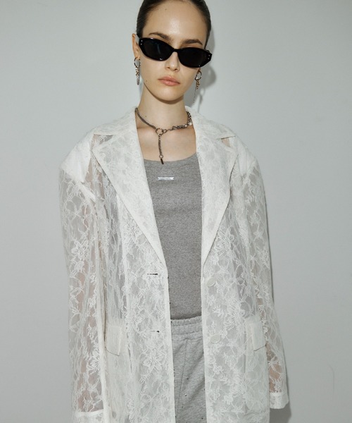 JOSE MOON（ジョゼムーン）の「LACE SINGLE JACKET/レースシングルジャケット（テーラードジャケット・レディース・ブラック/ホワイト・FREE）」の2枚目の写真