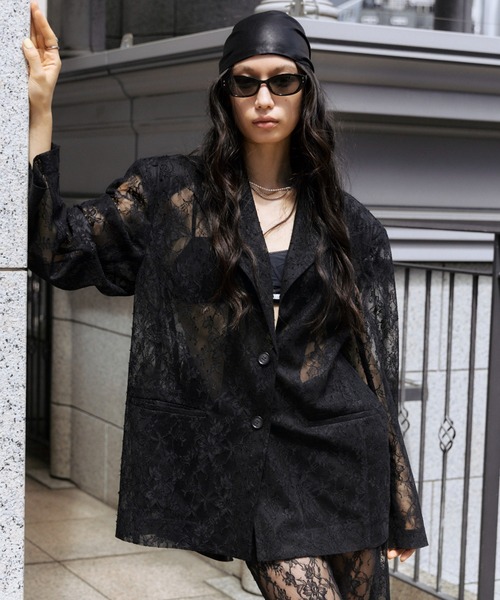 JOSE MOON（ジョゼムーン）の「LACE SINGLE JACKET/レースシングルジャケット（テーラードジャケット・レディース・ブラック/ホワイト・FREE）」の16枚目の写真