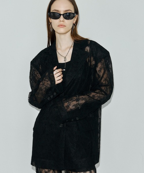 JOSE MOON（ジョゼムーン）の「LACE SINGLE JACKET/レースシングルジャケット（テーラードジャケット・レディース・ブラック/ホワイト・FREE）」の3枚目の写真