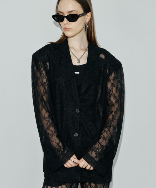 JOSE MOON（ジョゼムーン）の「LACE SINGLE JACKET/レースシングルジャケット（テーラードジャケット・レディース・ブラック/ホワイト・FREE）」の4枚目の写真
