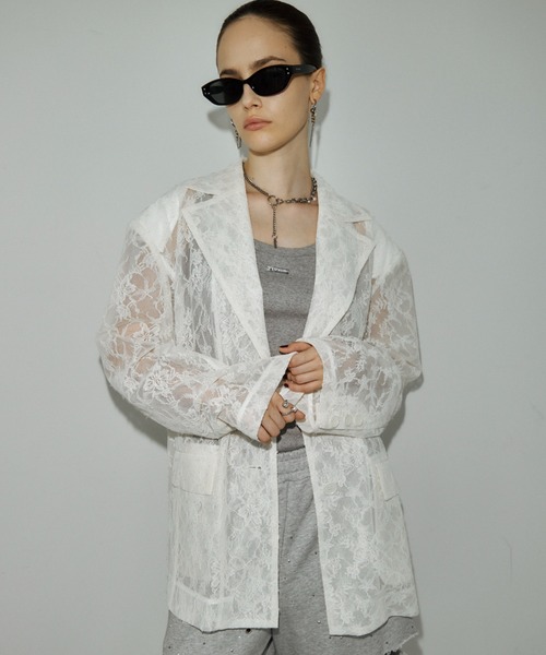 JOSE MOON（ジョゼムーン）の「LACE SINGLE JACKET/レースシングルジャケット（テーラードジャケット・レディース・ブラック/ホワイト・FREE）」の21枚目の写真