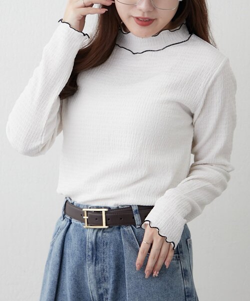 Remind me and forever（リマインドミーアンドフォーエバー）の「配色メローロンT（Tシャツ/カットソー・レディース・ブラック/アイボリー・FREE）」の4枚目の写真